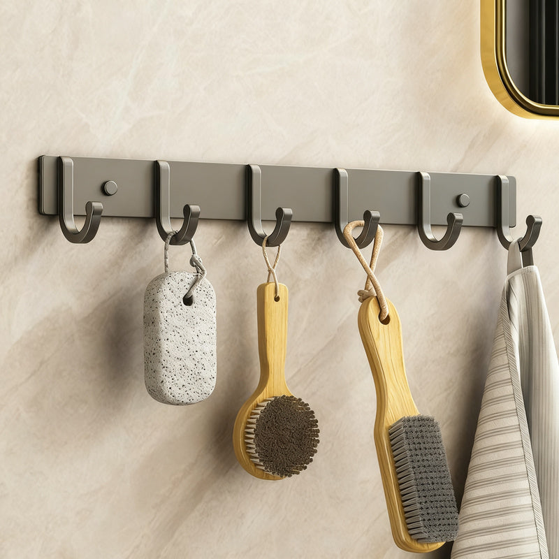 Aluminium coat hooks with adhesive fixation, 3–8 rows