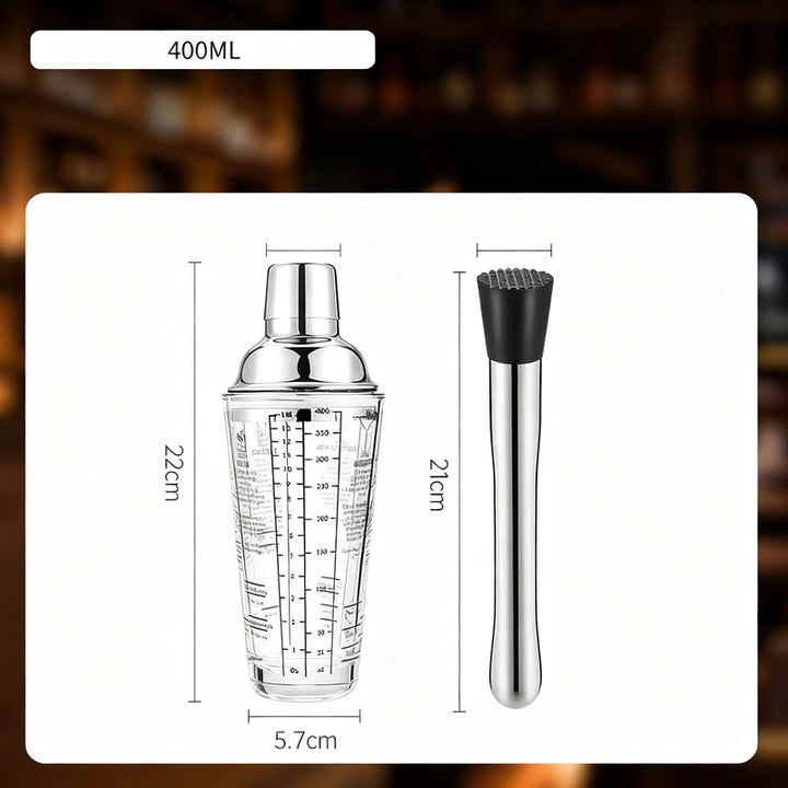 Cocktail Shaker Set with Glass and Accessories