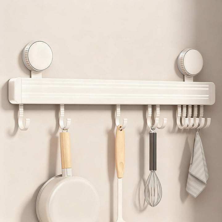 Suction cup kitchen hook rail, wall-mounted