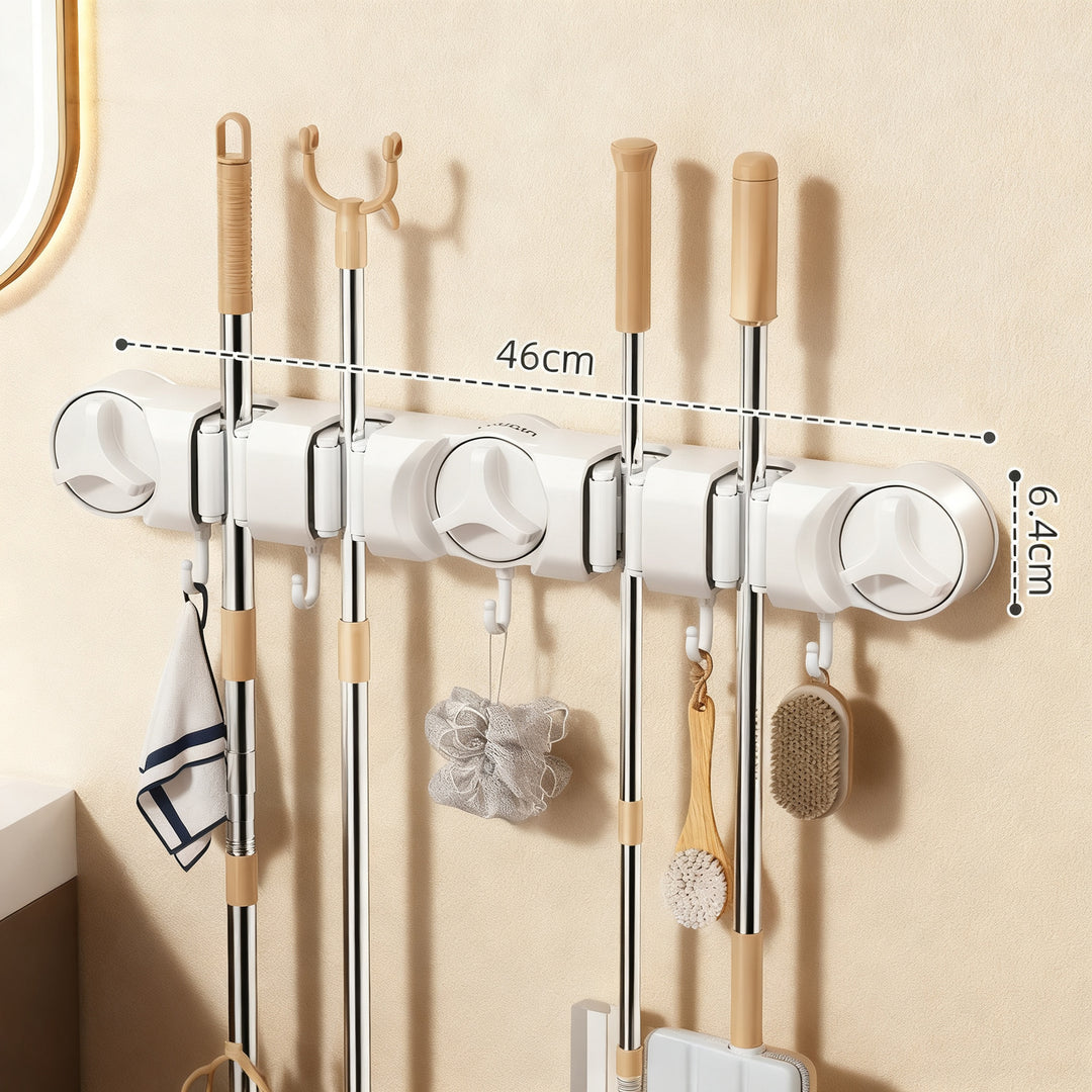 Suction cup holder for broom and mop
