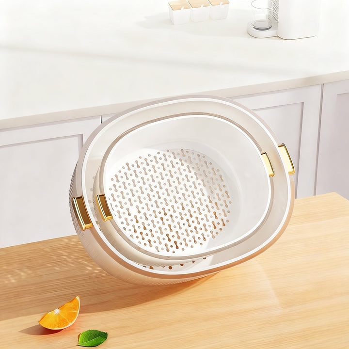Kitchen sieve and fruit catching bowl, double-layered