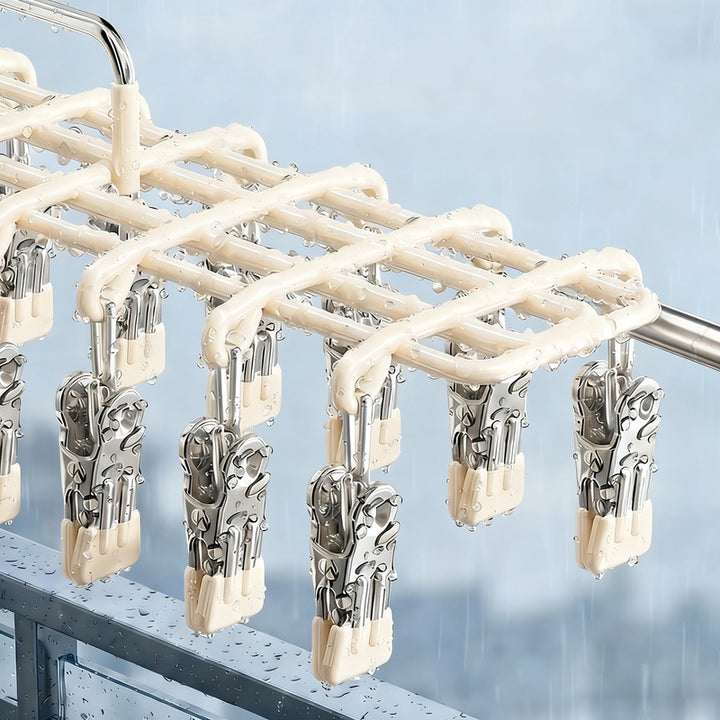 Stainless steel laundry rack with multiple clips