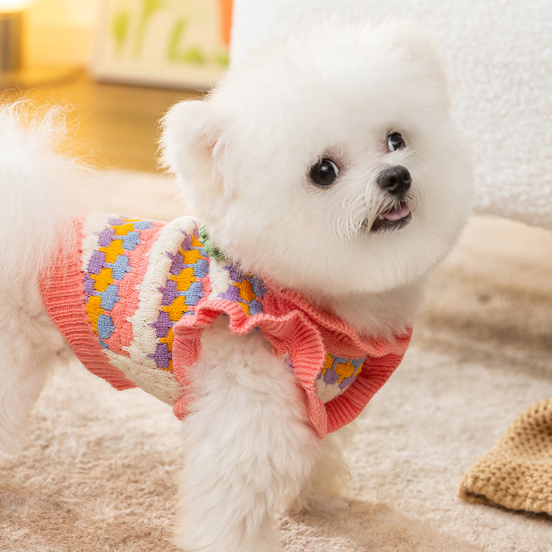 Pet Knit Sweater with Floral Pattern