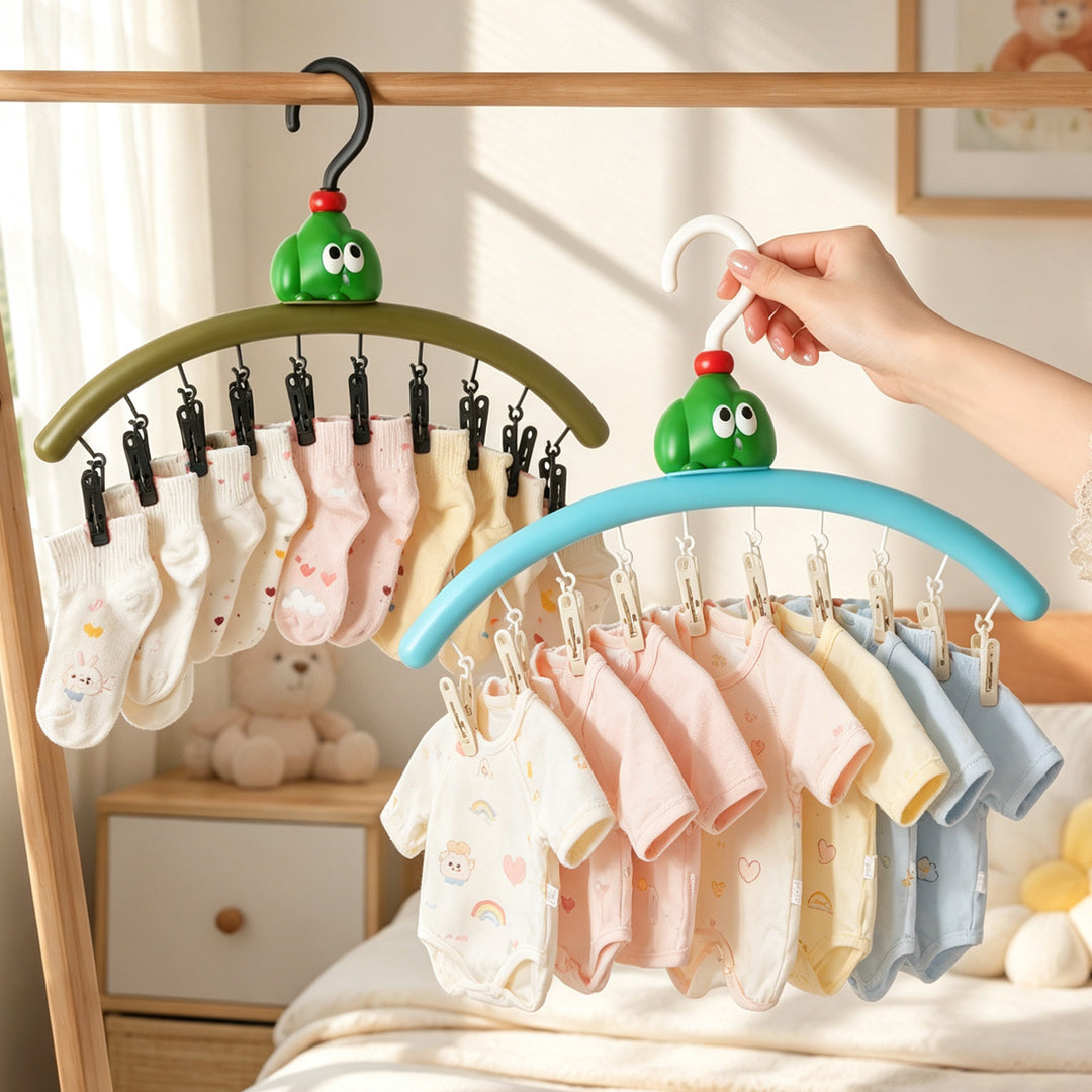Cartoon drying rack with clips, multiple positions