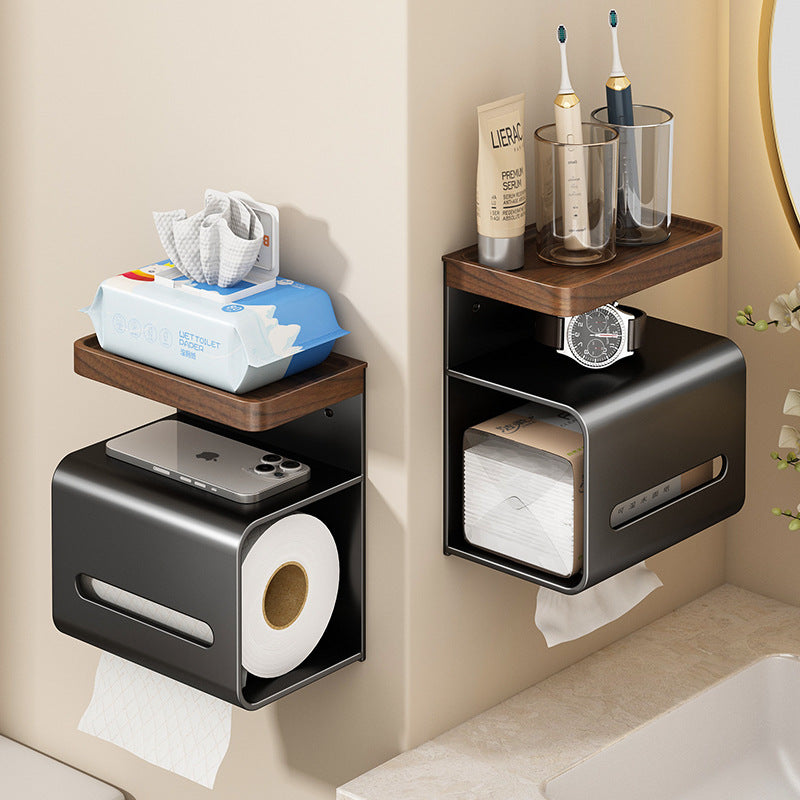 Wall mount for toilet paper, walnut wood design