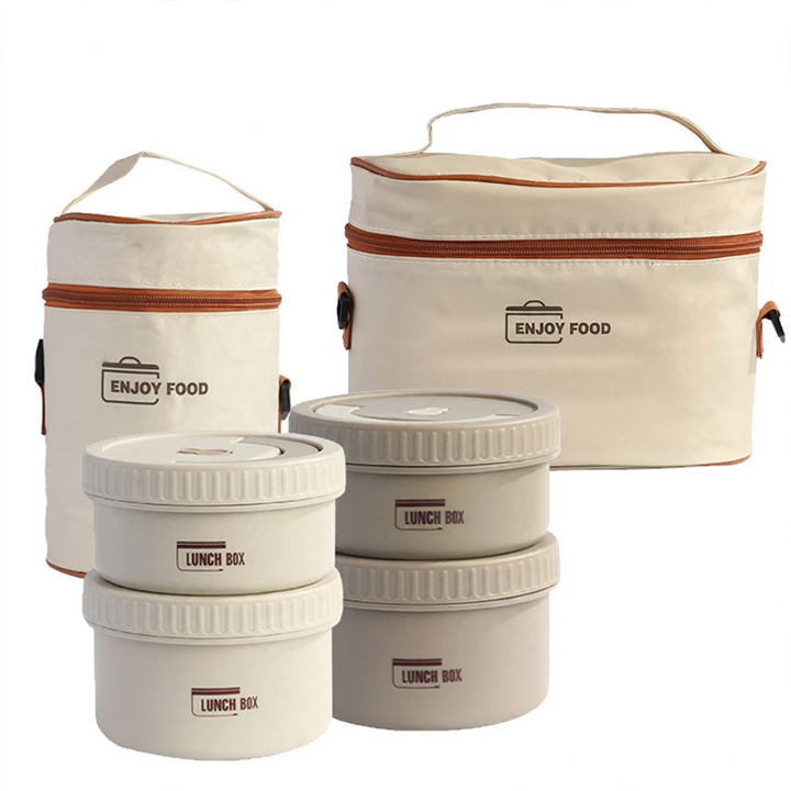 Stainless steel lunch box, round, 470–600 ml, with lid