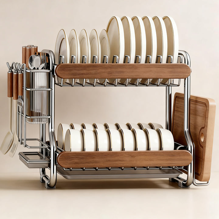 Stainless steel dish rack, 2–3 tiers, vintage design