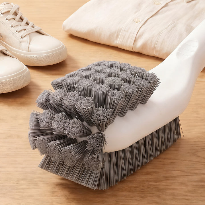 Shoe brush with long handle, double-sided