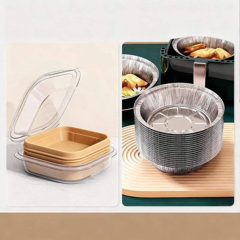 Baking paper and aluminum trays for hot air fryers