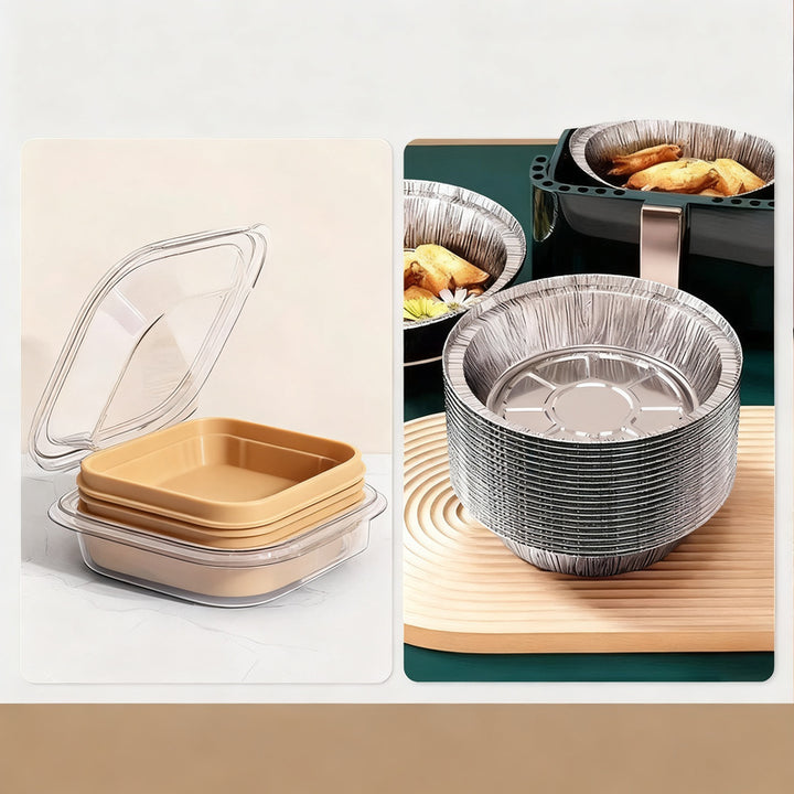 Baking paper and aluminum trays for hot air fryers