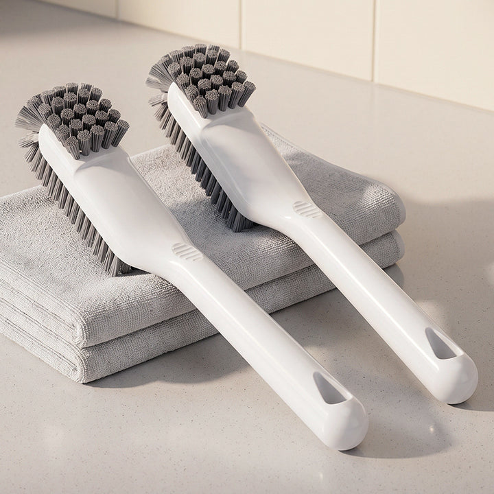 Shoe brush with long handle, double-sided
