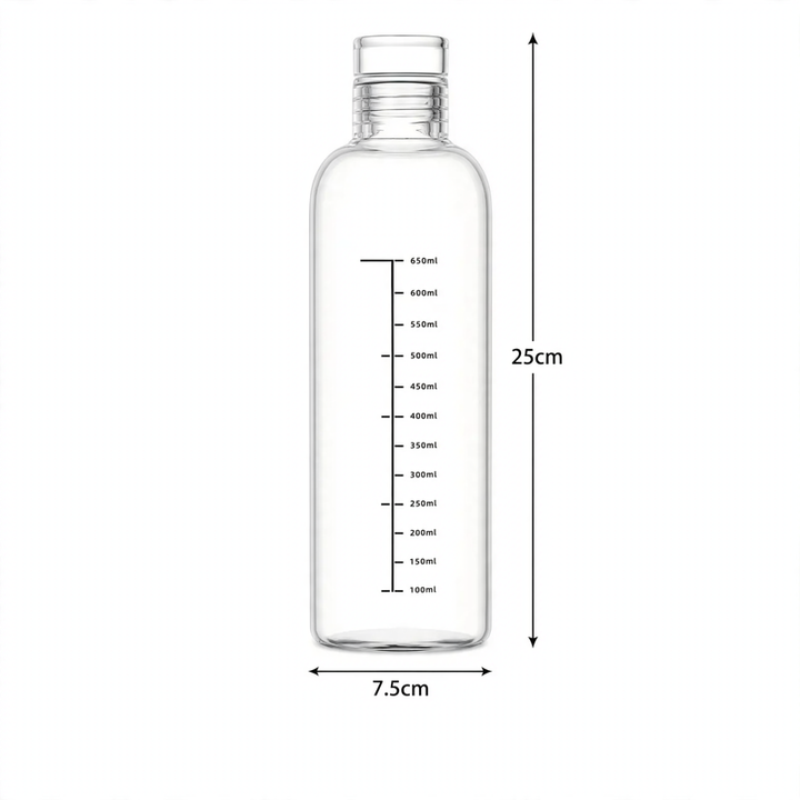 Borosilicate glass bottle for filling, transparent