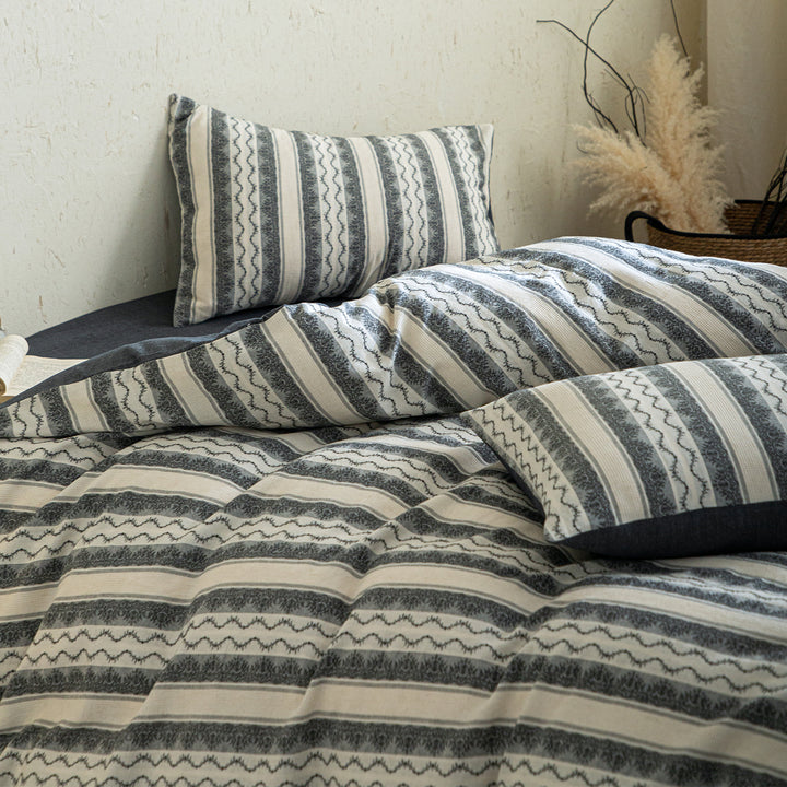 Cotton-linen bedding, 4-piece, striped pattern