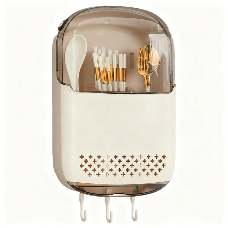 Wall-mounted chopstick holder with lid or open