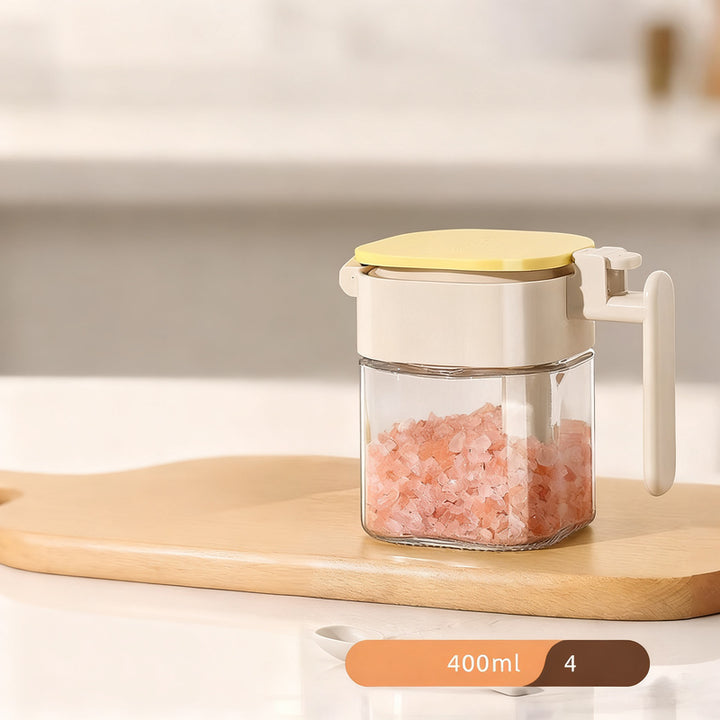 Spice jar with spoon, glass, airtight