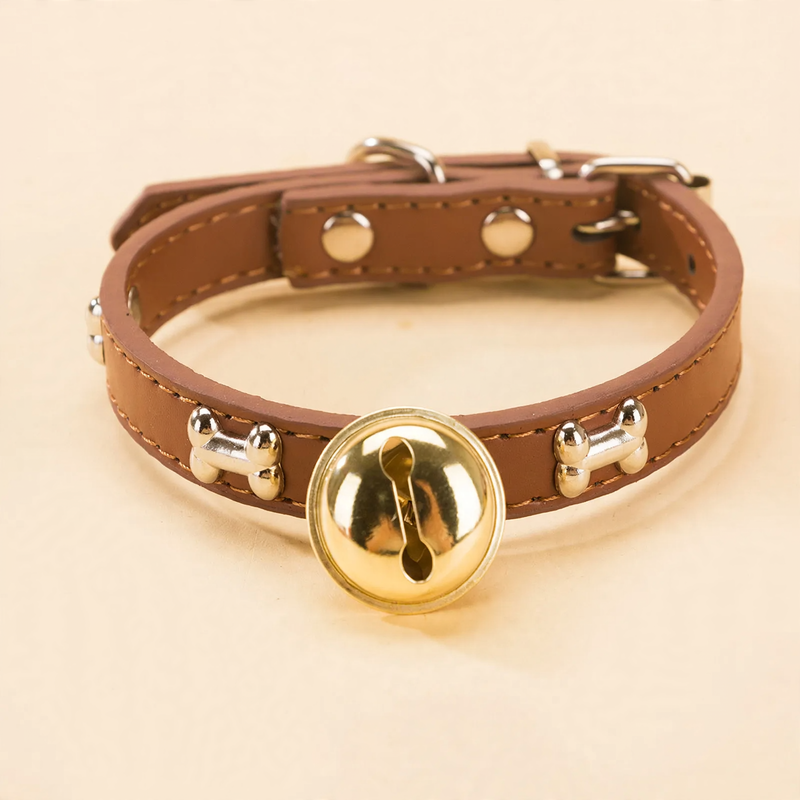 PU-Collar with Paw and Bone Design and Bell