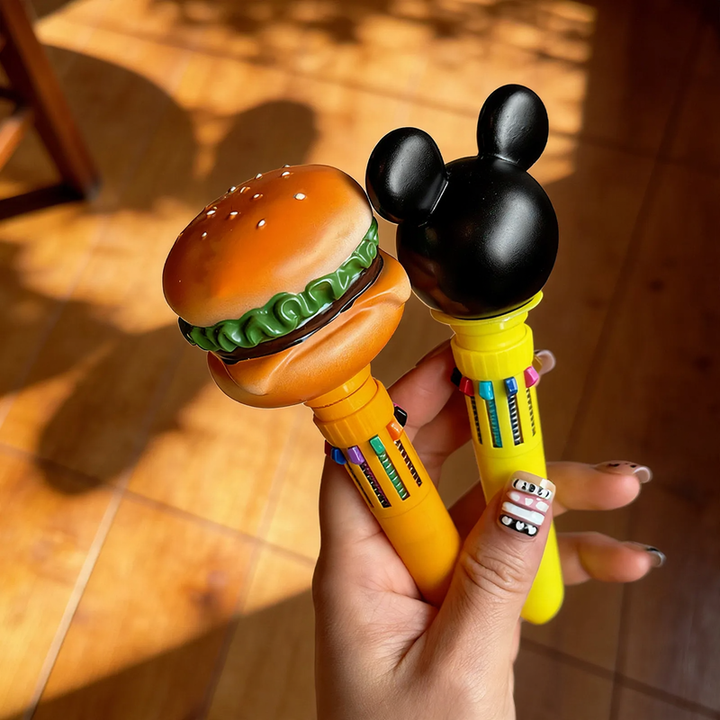 Multicolored ballpoint pen with food motifs