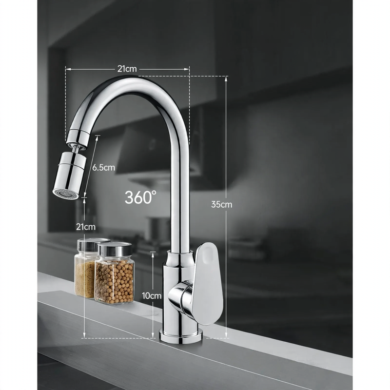Stainless steel kitchen faucet, swivel, cold and hot water