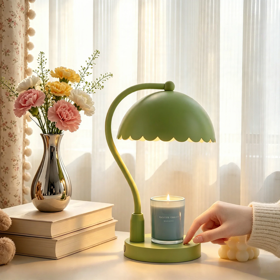 Table lamp with scented candle and lever mechanism