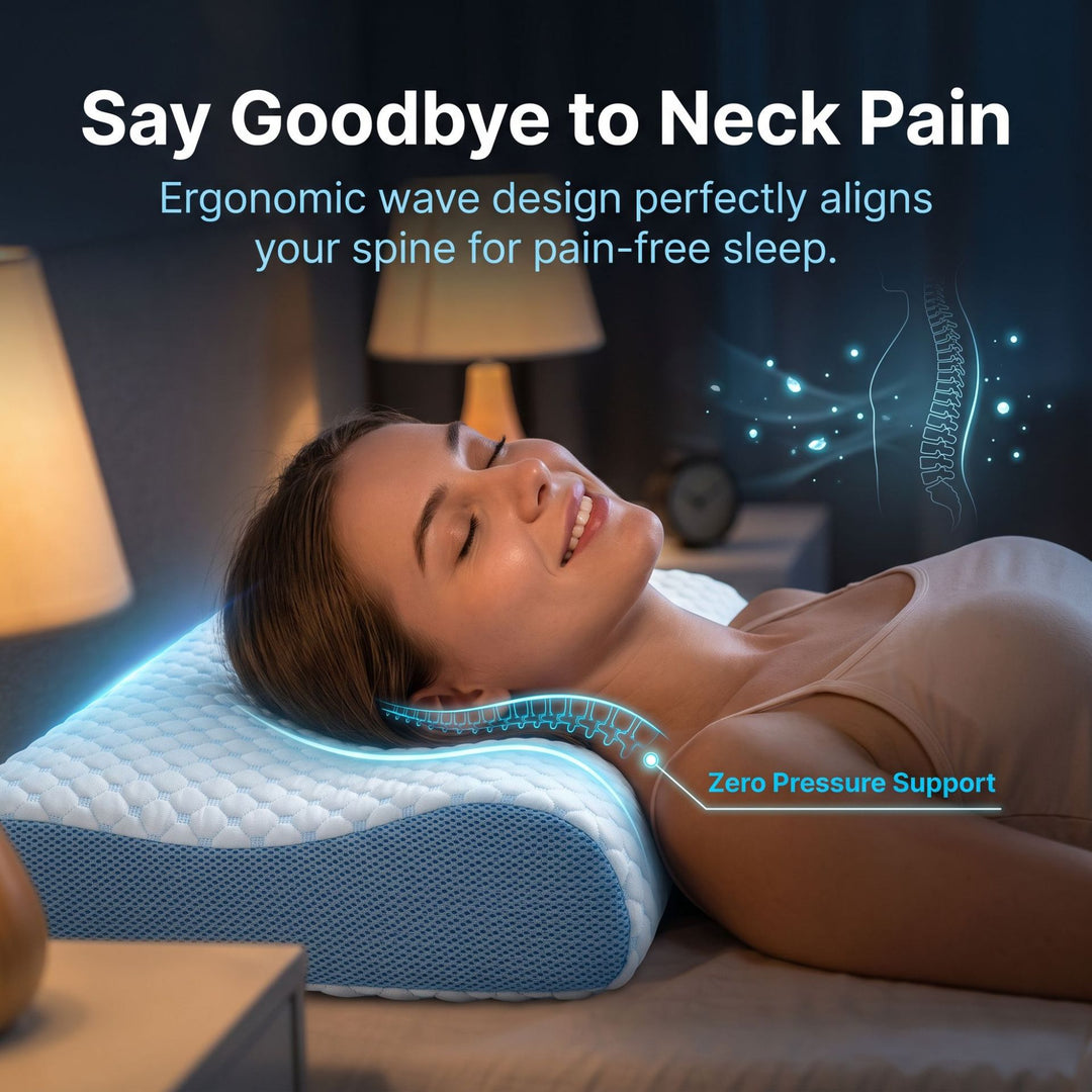 Memory foam neck support pillow with ice crystal cover
