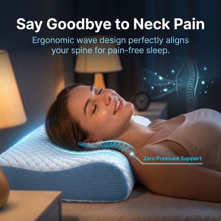 Memory foam neck support pillow with ice crystal cover
