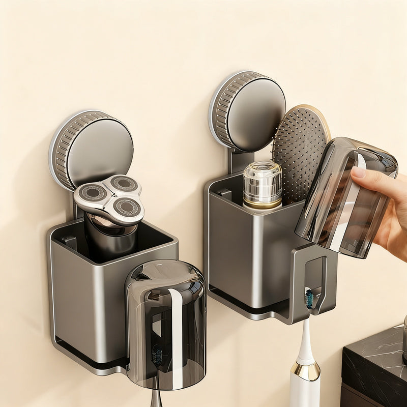 Toothbrush holder with suction cup, metal, wall mountable