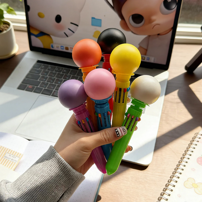 Multicolored ballpoint pen with macaron design