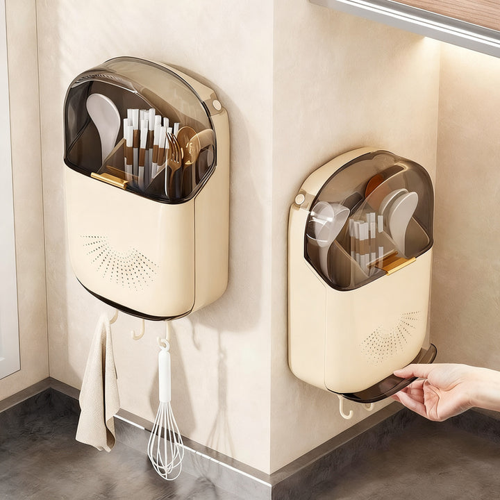 Wall-mounted chopstick holder with lid or open