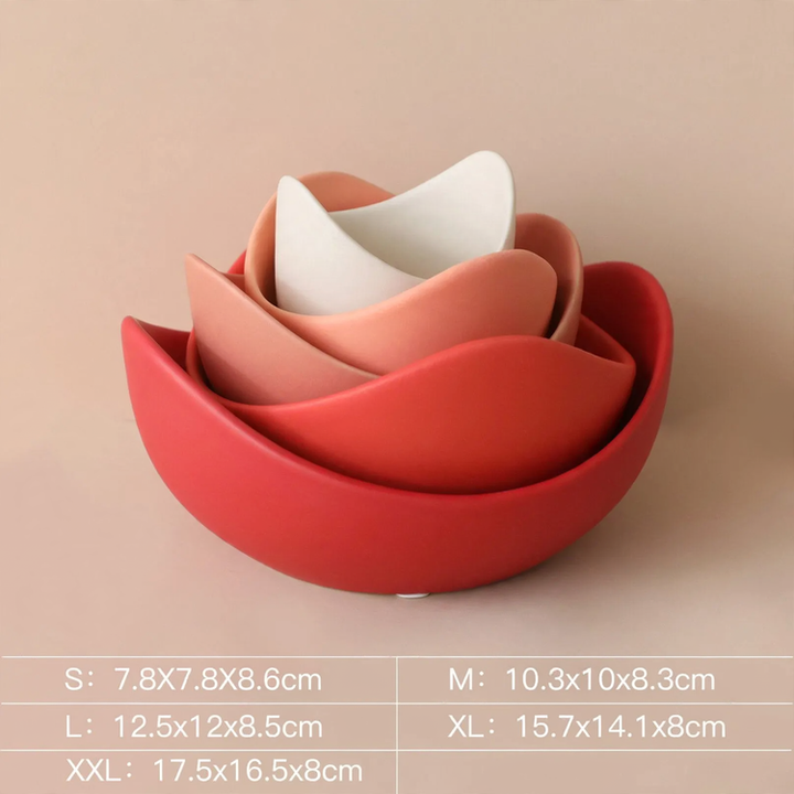 Ceramic bowls set, lotus shape, muted colors