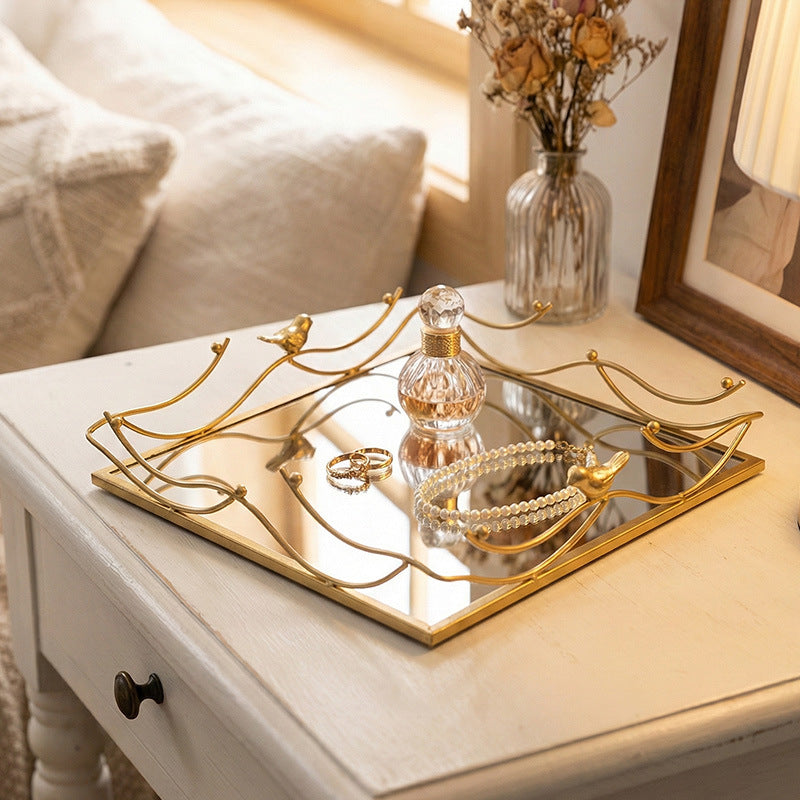 Mirror tray with bird motif, iron, square or round