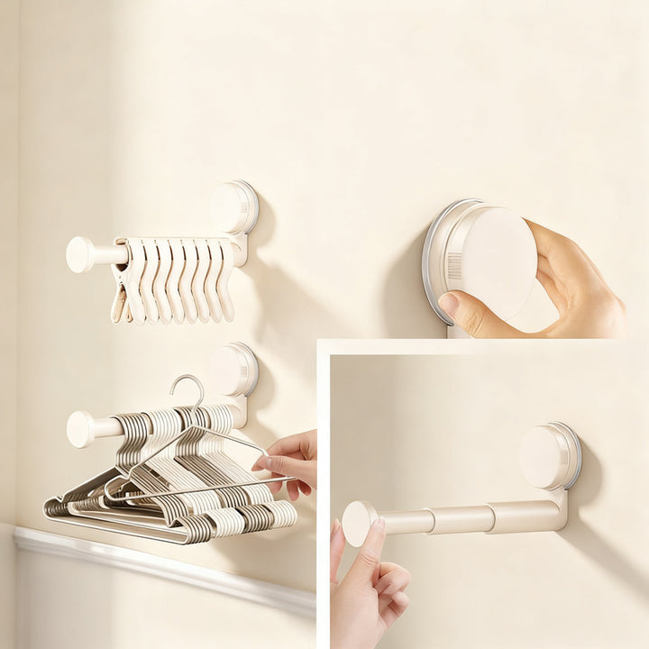 Telescopic clothes rail with suction cup