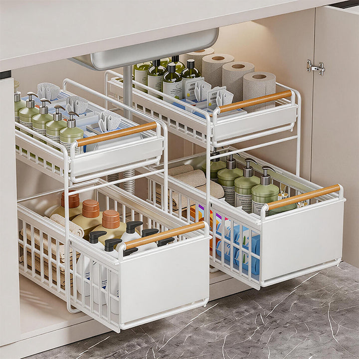Extendable under-sink shelf for the bathroom