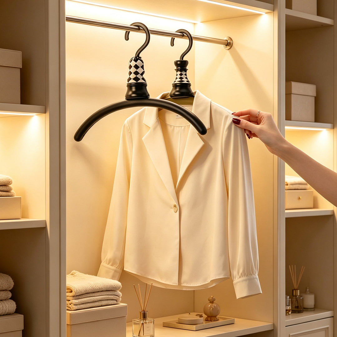 Clothes hanger, arched, checkerboard pattern