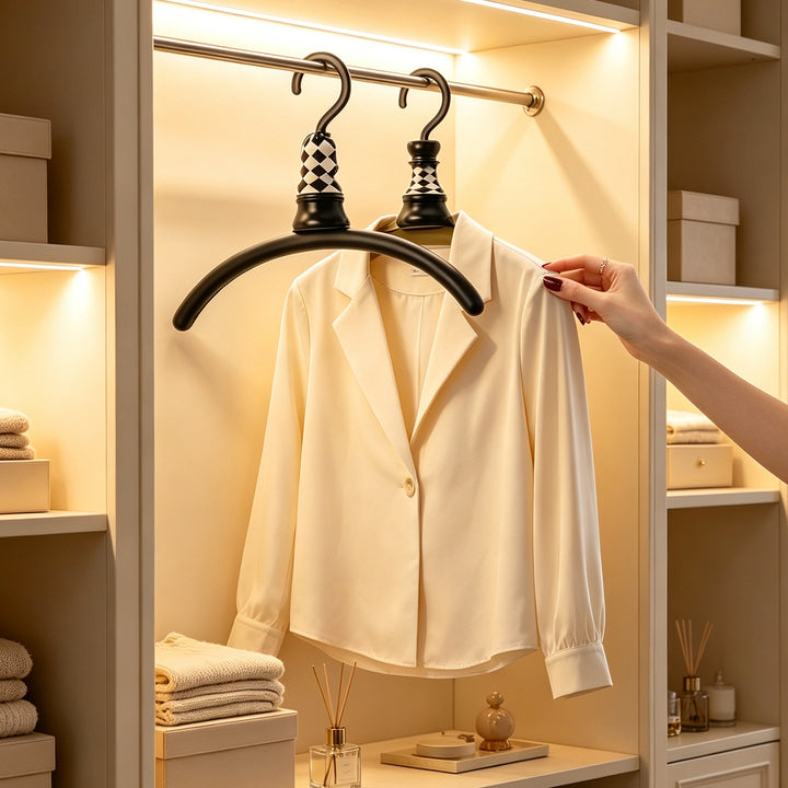 Clothes hanger, arched, checkerboard pattern