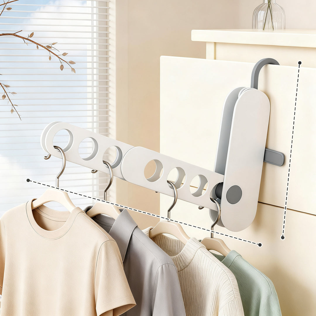 Foldable laundry rack made of plastic, 7 hooks