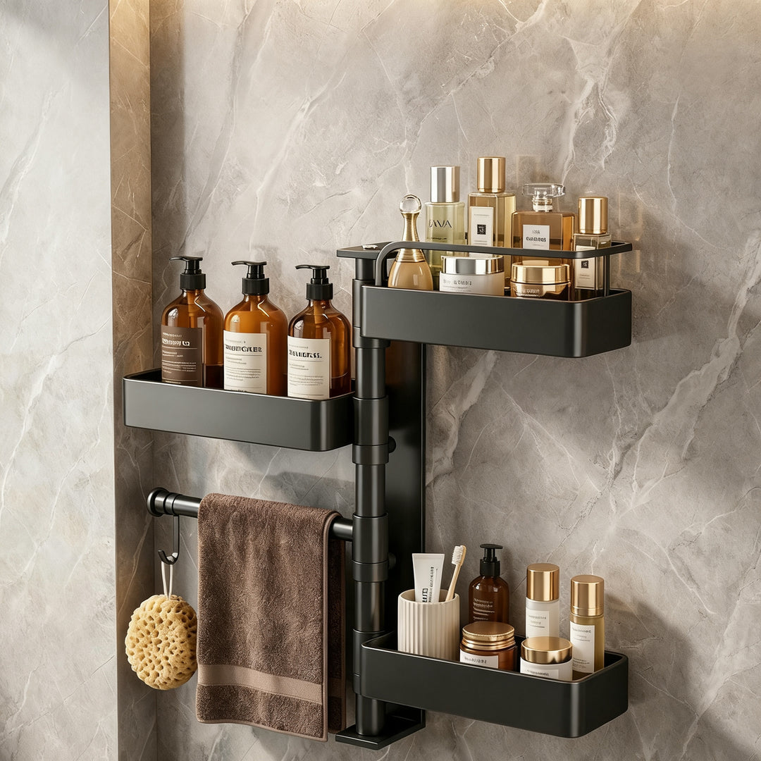 Rotatable bathroom wall shelf made of carbon steel