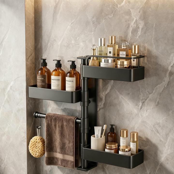 Rotatable bathroom wall shelf made of carbon steel