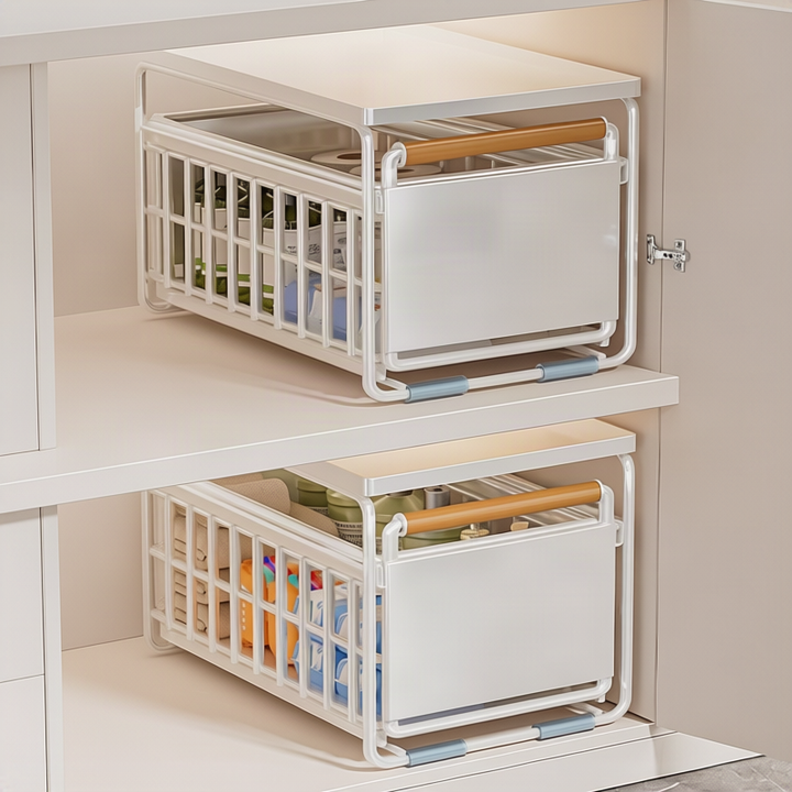 Extendable under-sink shelf for the bathroom