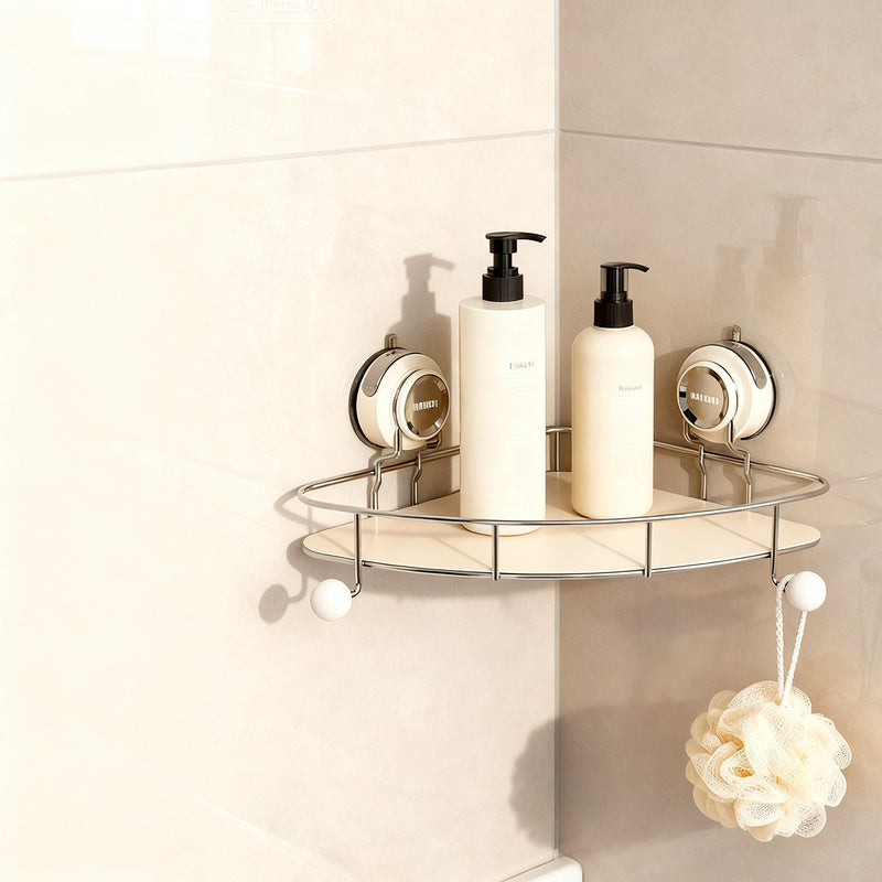Stainless steel suction cup wall shelf for bathroom