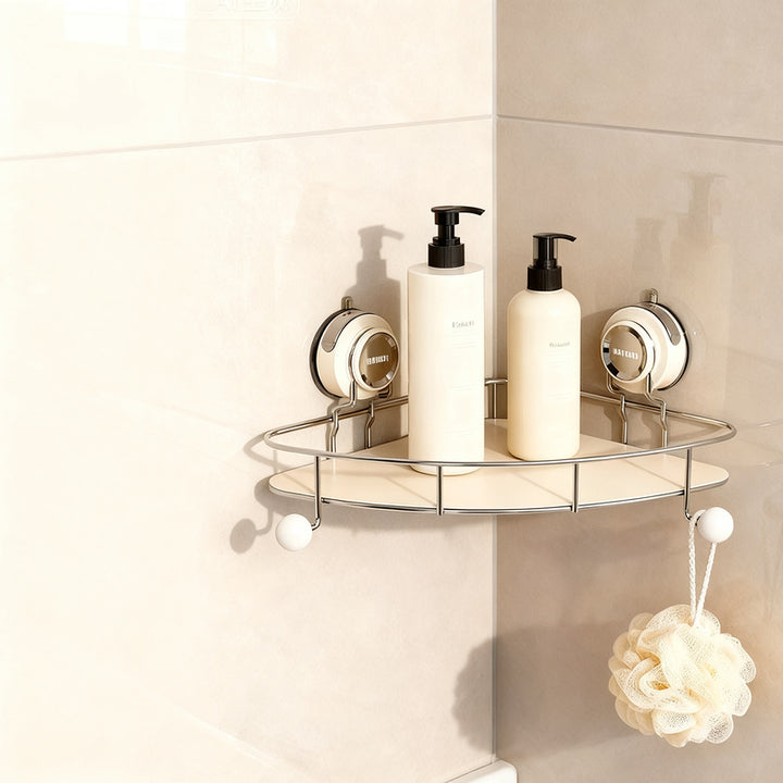Stainless steel suction cup wall shelf for bathroom
