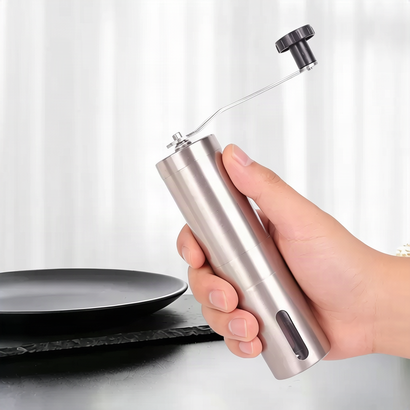 Manual coffee grinder with ceramic grinding mechanism, stainless steel
