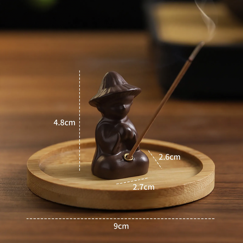 Incense stick holder lotus leaf and fisherman, resin