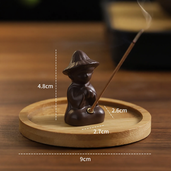 Incense stick holder lotus leaf and fisherman, resin