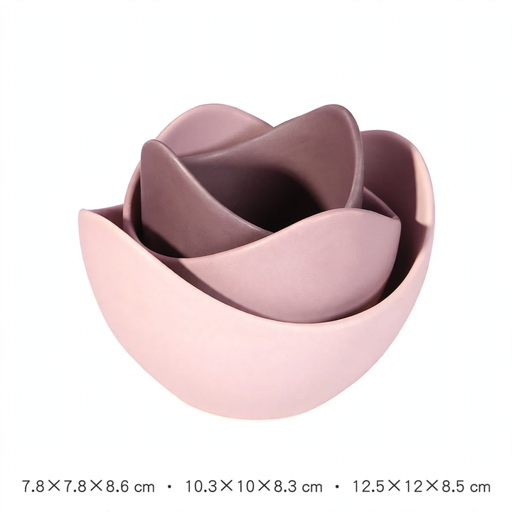 Ceramic bowls set, lotus shape, muted colors