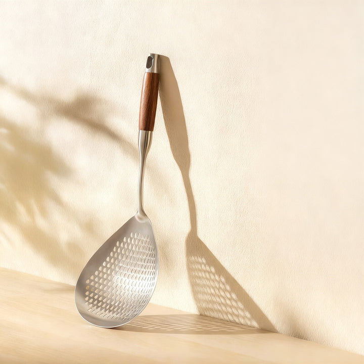 Stainless steel ladle with wooden handle, large size