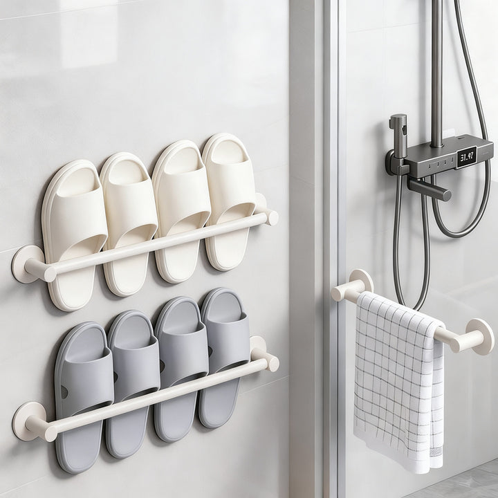 Wall-mounted bathroom slipper rack without drilling