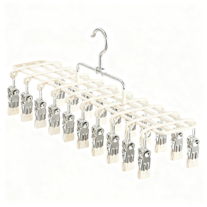 Stainless steel laundry rack with multiple clips