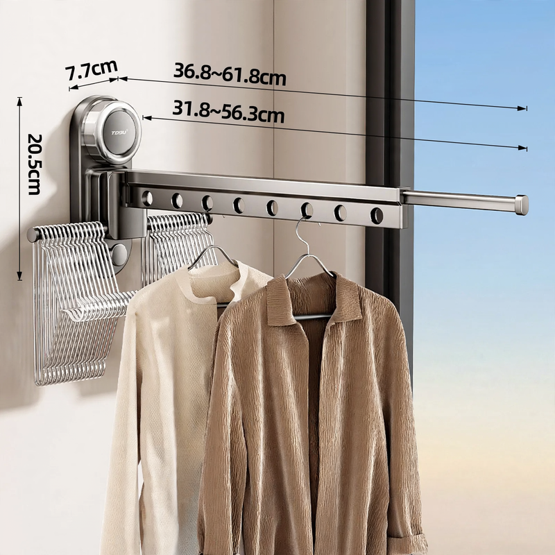 Hanging laundry rack with suction cup, space aluminum
