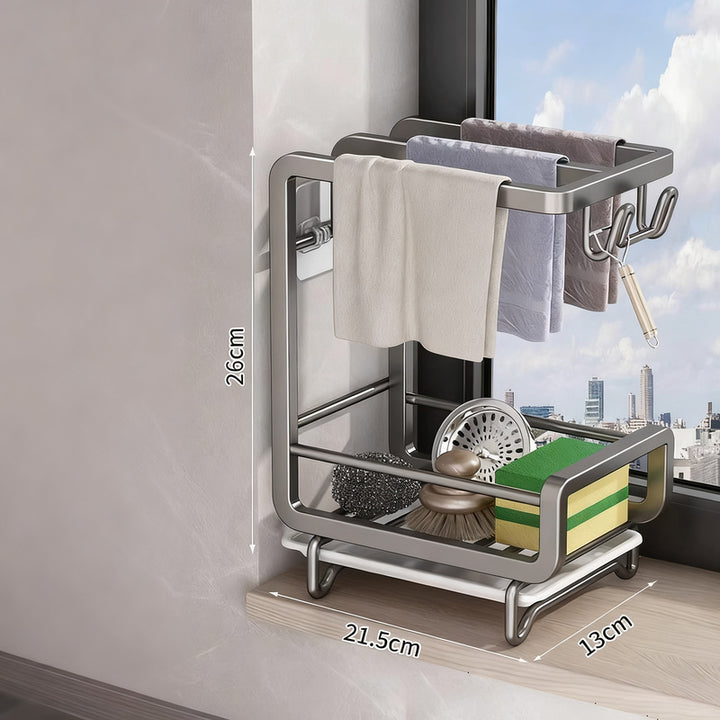 Aluminum dishcloth rack, wall-mounted or standing