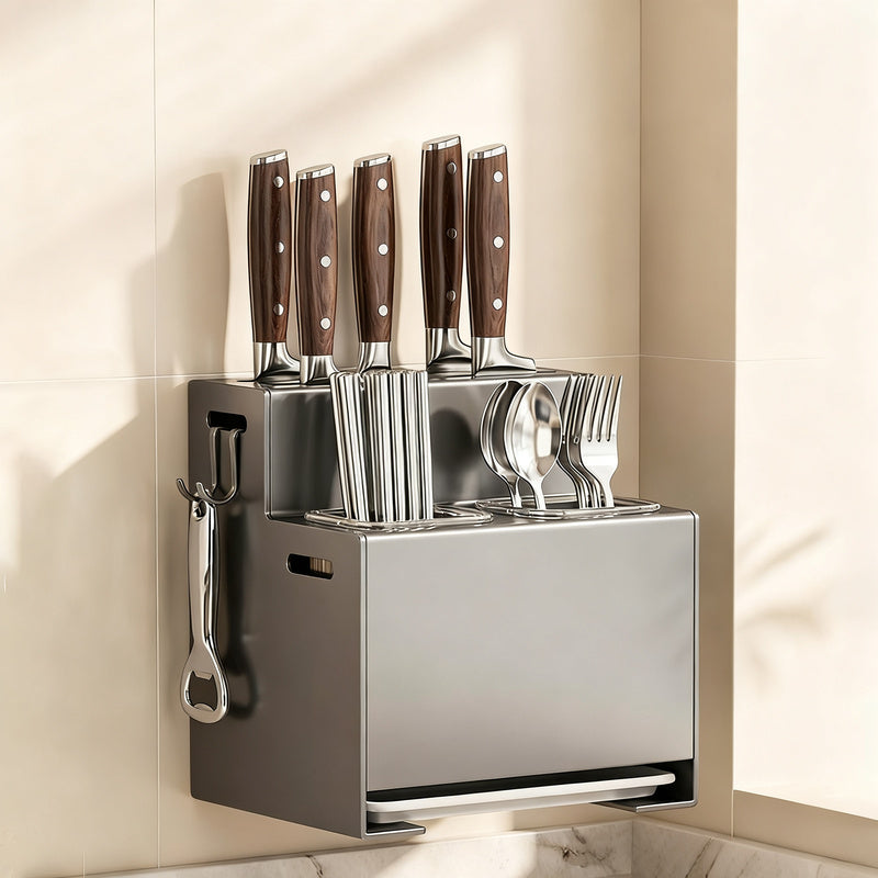 Knife and cutlery rack made of carbon steel for the countertop